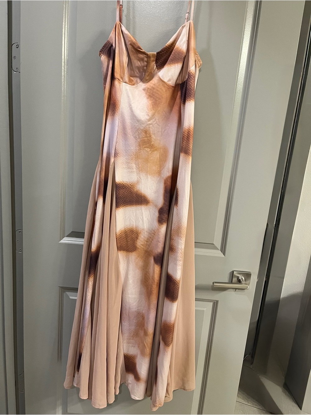SHEIN Pink and Brown Tie-Dye Slip Maxi Dress